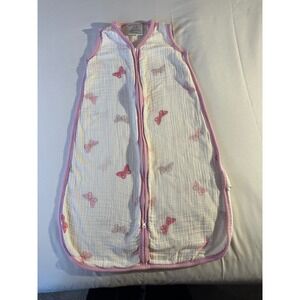 Aden Anais Sleep Sack Swaddle Cocoon White Pink Butterfly Muslin Small 0-6 Month